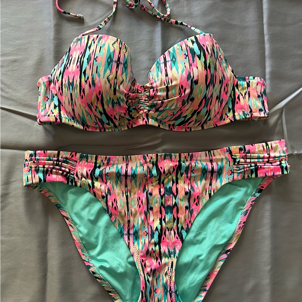Shade & Shore Vibrant Pink and Green Bikini